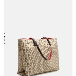 Carolina Herrera Tan and Red Signature Tote new with dustbag